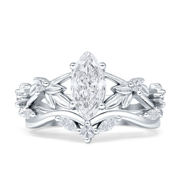 Marquise Split Shank Cubic Zirconia Leaf Floral Ring 925 Sterling Silver Wholesale
